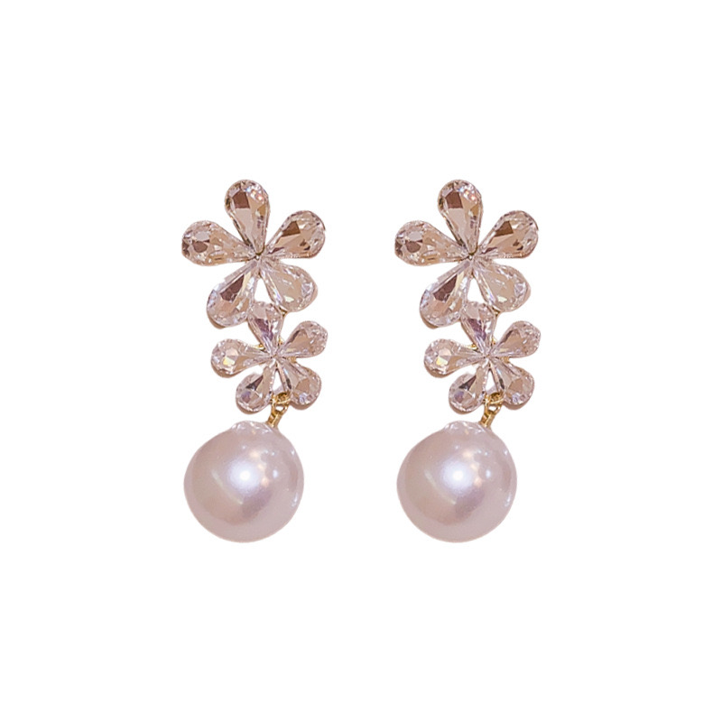 1 Pair Sweet Flower Inlay Alloy Artificial Pearls Rhinestones Drop Earrings display picture 10