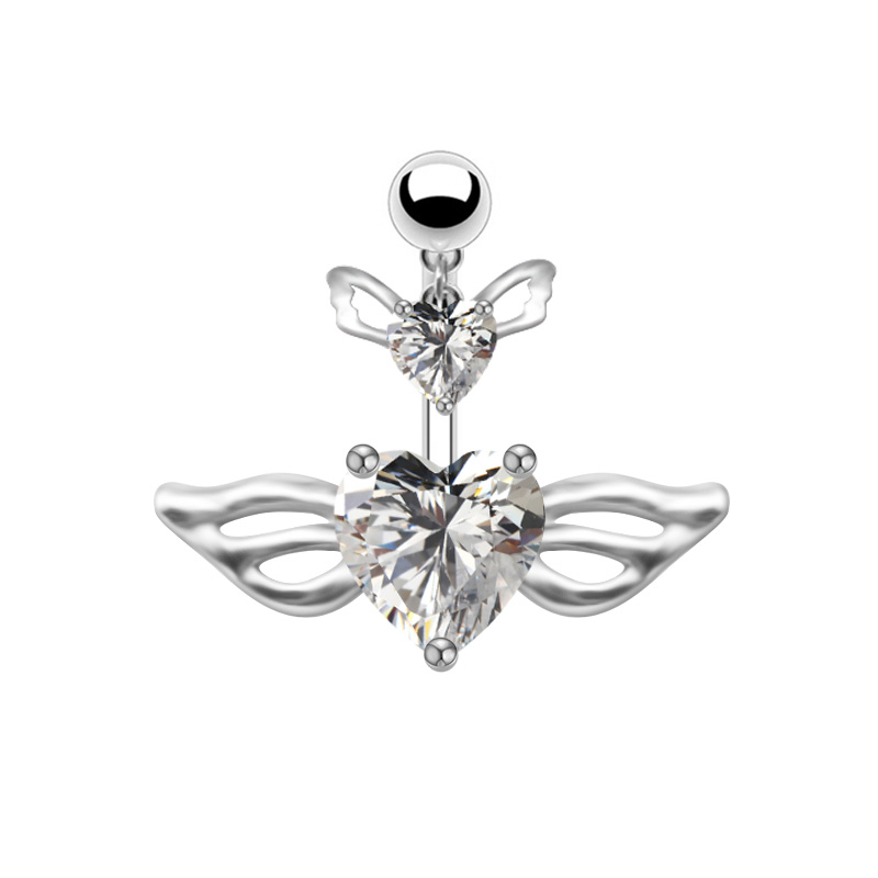 1 Piece Belly Rings Elegant Luxurious Classic Style Heart Shape Wings Butterfly 316 Stainless Steel  Alloy Epoxy Plating Inlay Rhinestones Glass White Gold Plated display picture 9