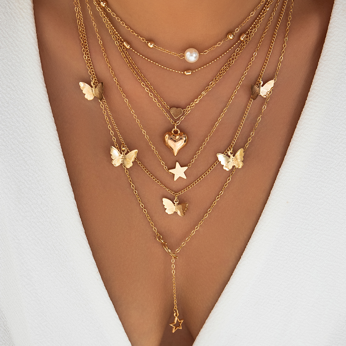 Sweet Simple Style Star Heart Shape Butterfly Alloy Copper Women's Pendant Necklace display picture 3