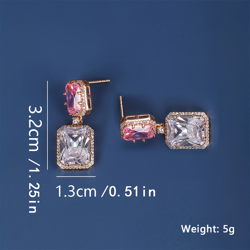 1 Pair Elegant Baroque Style Shiny Rectangle Plating Inlay Copper Zircon White Gold Plated Drop Earrings display picture 1
