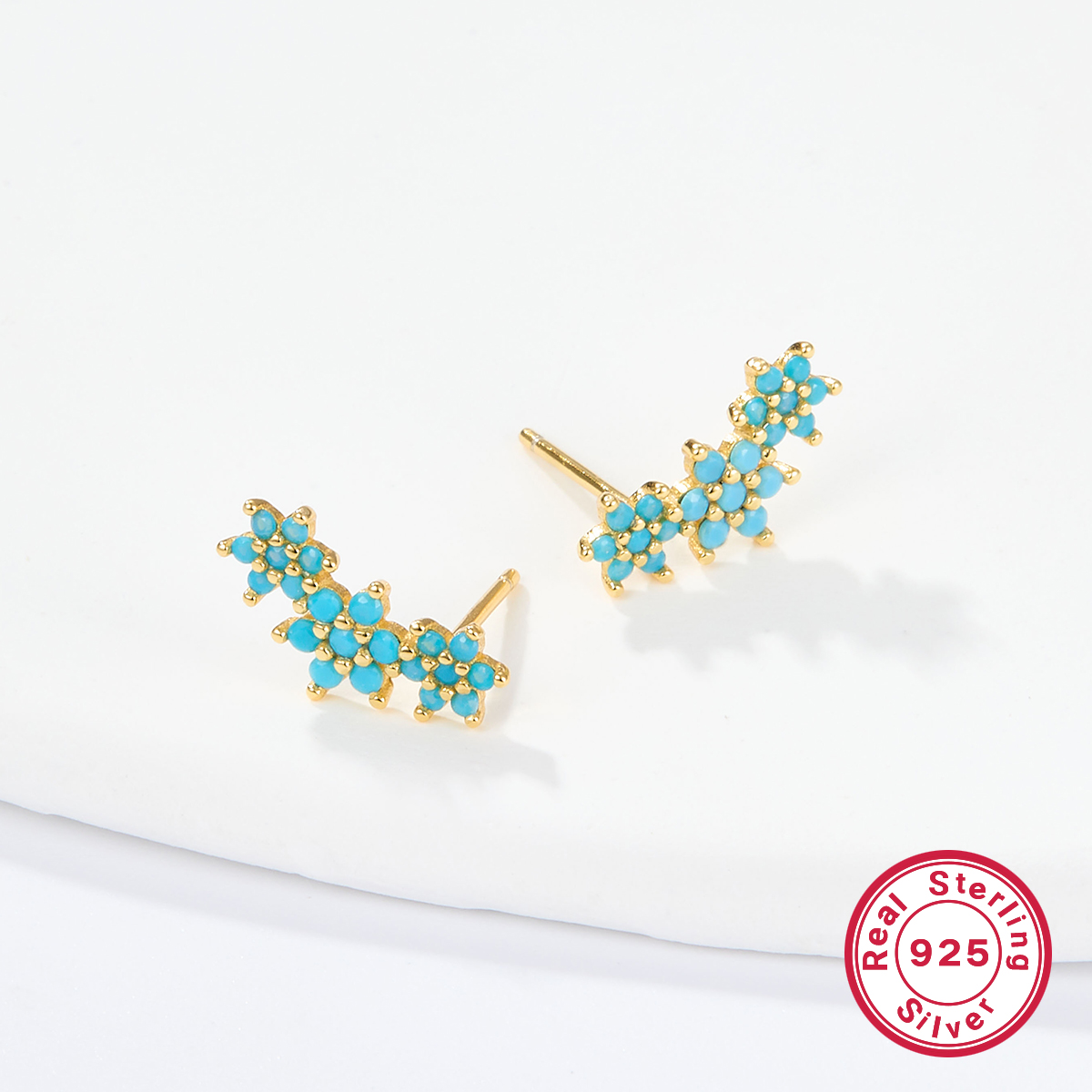 1 Pair Sweet Flower Plating Inlay Sterling Silver Zircon 18k Gold Plated White Gold Plated Ear Studs display picture 1