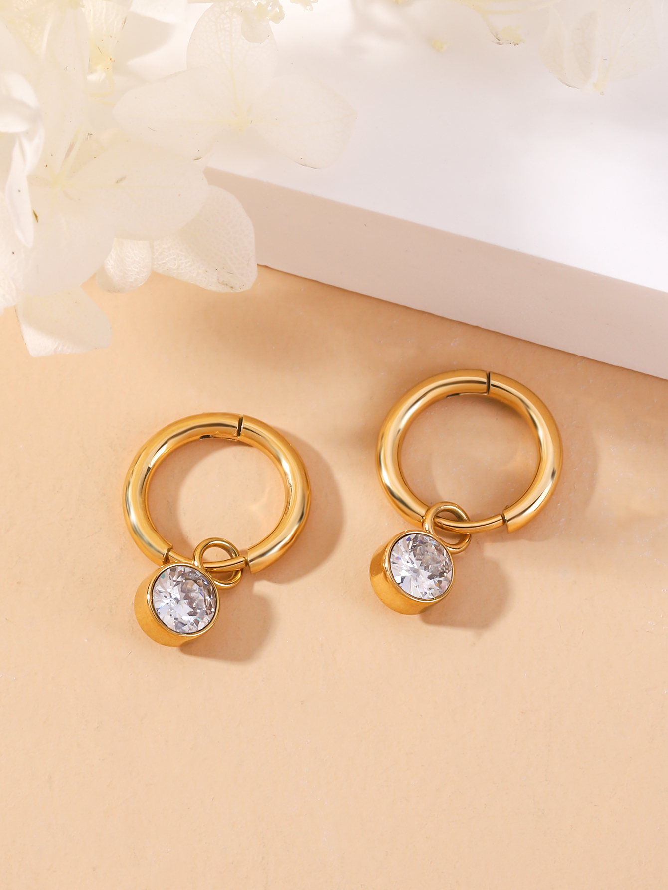 1 Paire Style Classique Rond Placage Incruster Acier Inoxydable 304 Zircon Plaqué Or 14K Boucles D'oreilles display picture 4