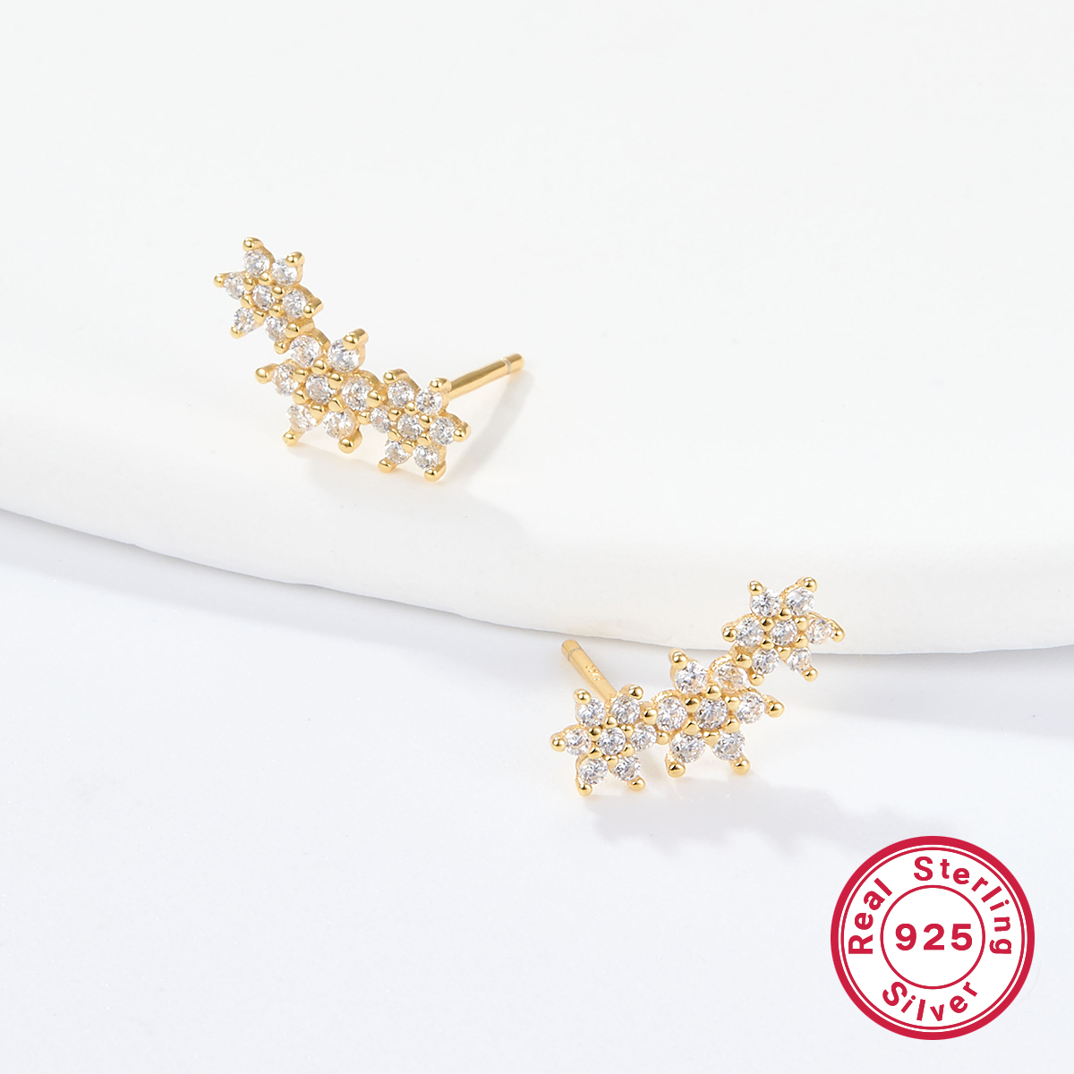 1 Pair Sweet Flower Plating Inlay Sterling Silver Zircon 18k Gold Plated White Gold Plated Ear Studs display picture 3