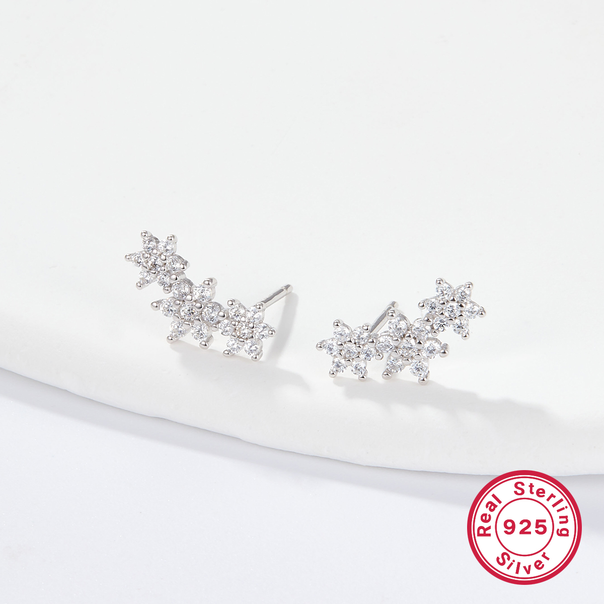 1 Pair Sweet Flower Plating Inlay Sterling Silver Zircon 18k Gold Plated White Gold Plated Ear Studs display picture 4