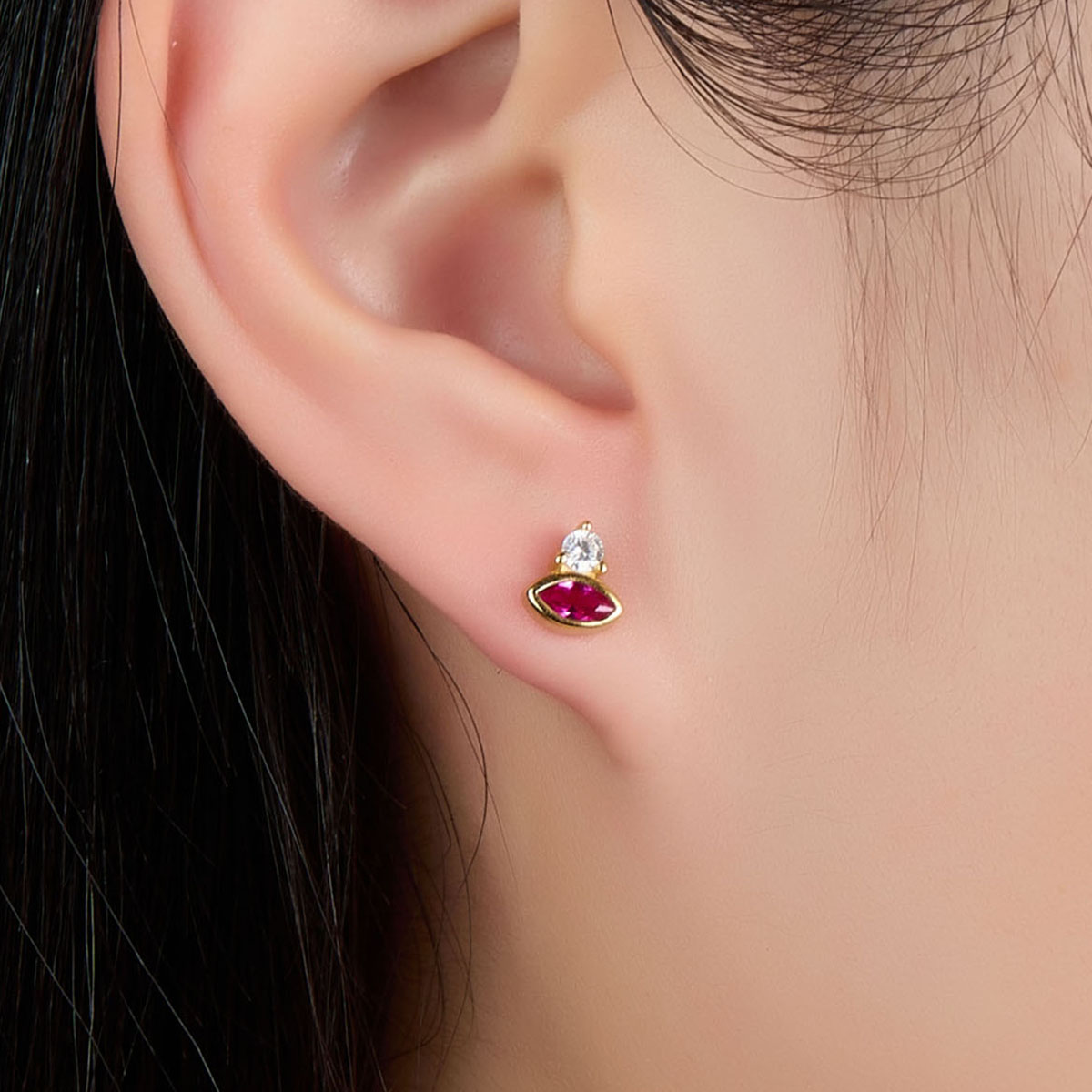 1 Pair Simple Style Eye Plating Inlay Sterling Silver Zircon 18k Gold Plated White Gold Plated Ear Studs display picture 4