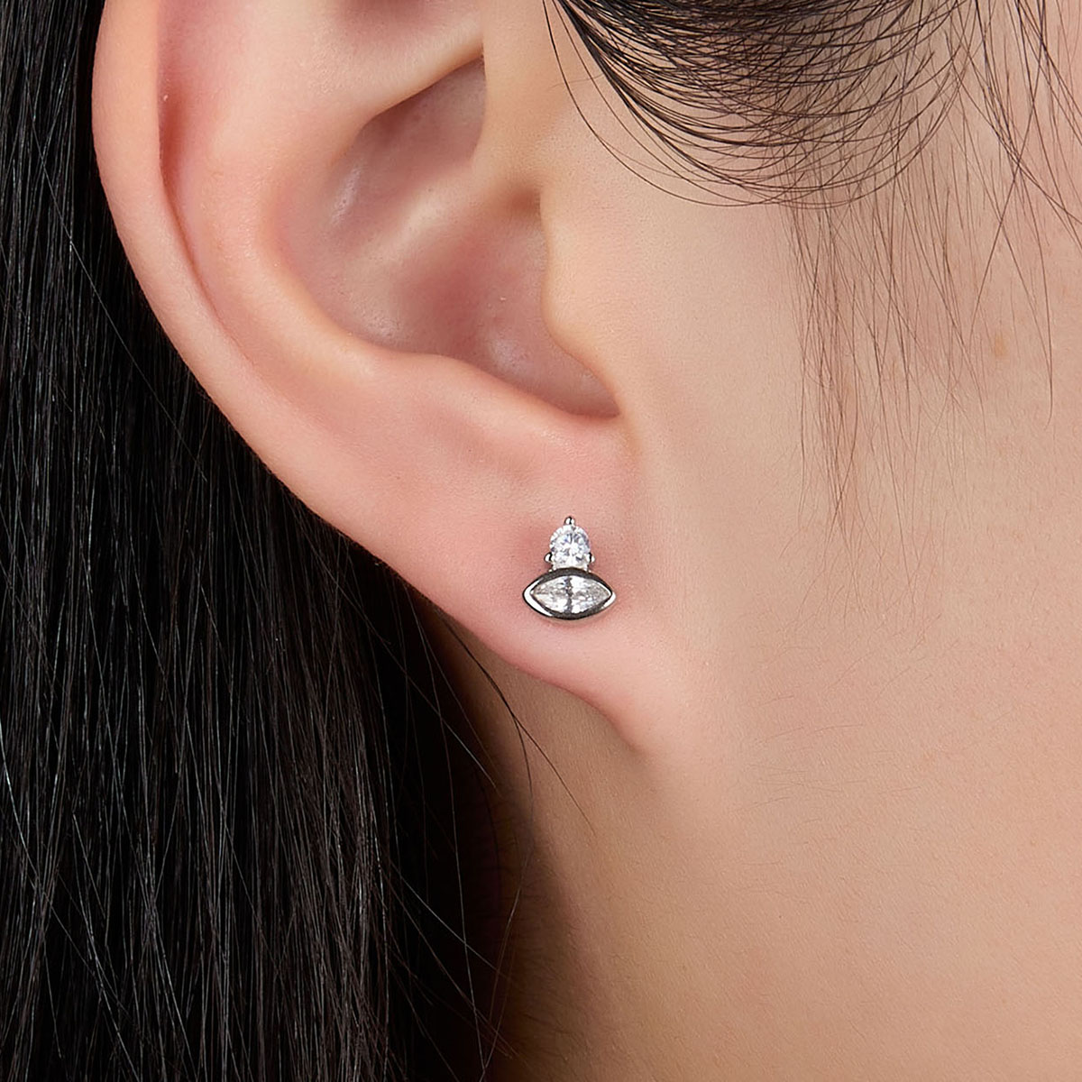 1 Pair Simple Style Eye Plating Inlay Sterling Silver Zircon 18k Gold Plated White Gold Plated Ear Studs display picture 5