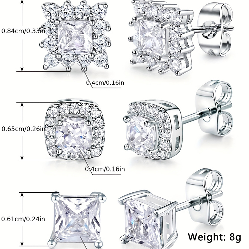 1 Set Luxurious Shiny Square Plating Inlay Copper Zircon White Gold Plated Ear Studs display picture 4