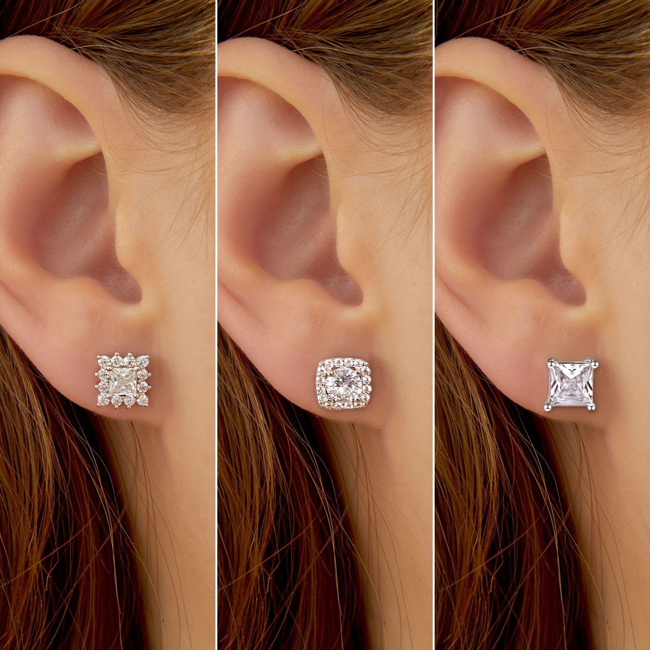1 Set Luxurious Shiny Square Plating Inlay Copper Zircon White Gold Plated Ear Studs display picture 5