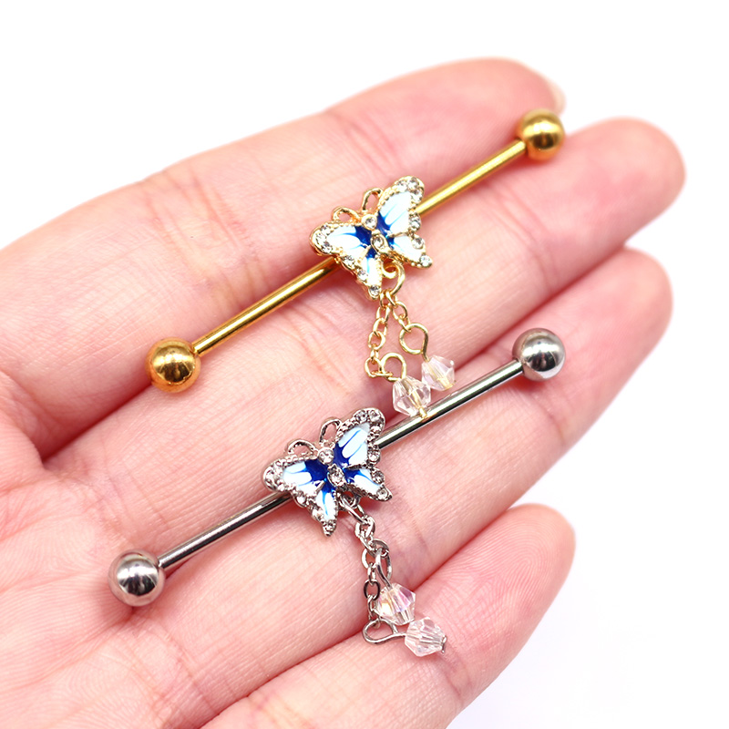 1 Piece Ear Cartilage Rings & Studs IG Style Elegant Star Moon Butterfly 316 Stainless Steel  Alloy Plating Inlay Rhinestones White Gold Plated Gold Plated display picture 9