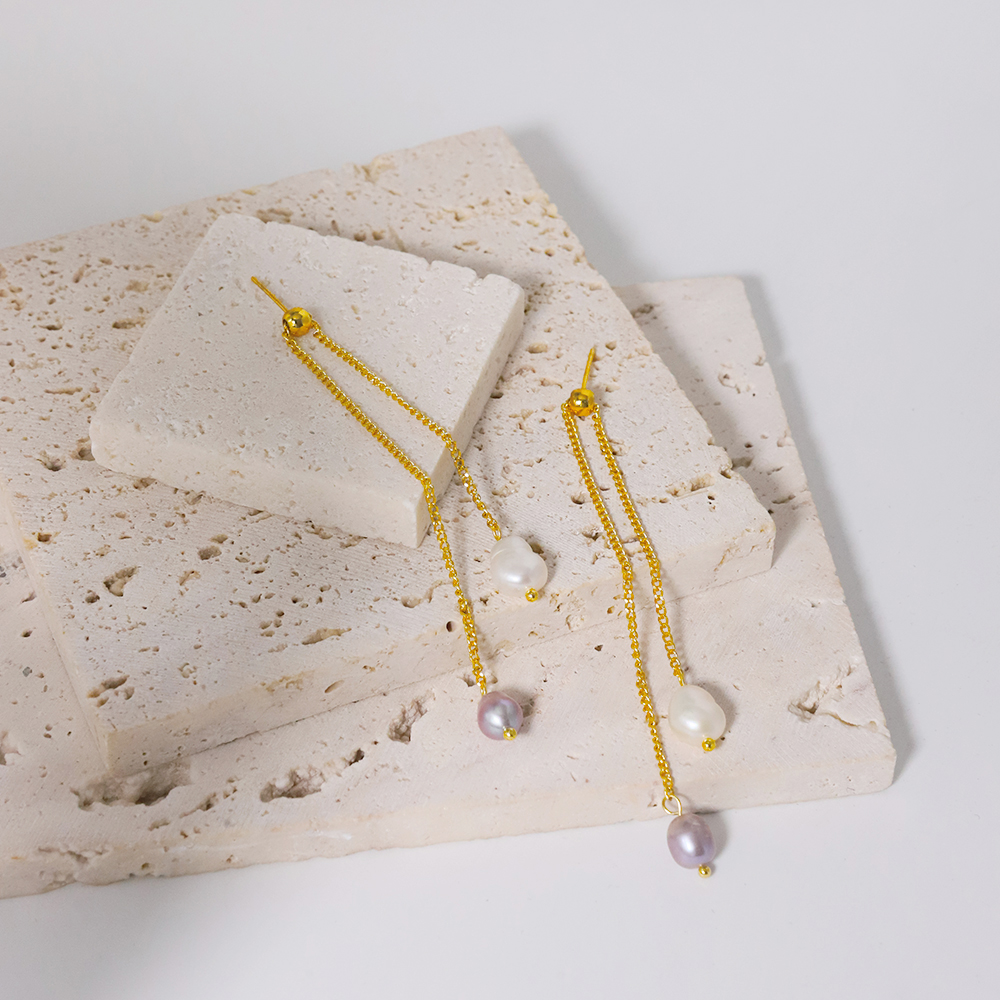 1 Pair Elegant Simple Style Geometric Tassel Freshwater Pearl 18k Gold Plated Drop Earrings display picture 3