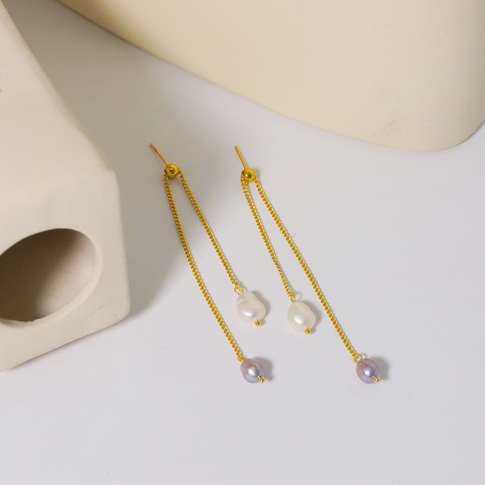 1 Pair Elegant Simple Style Geometric Tassel Freshwater Pearl 18k Gold Plated Drop Earrings display picture 5