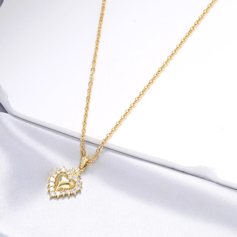 Casual Vintage Style Simple Style Heart Shape Copper Plating Inlay Zircon 18k Gold Plated Pendant Necklace display picture 3