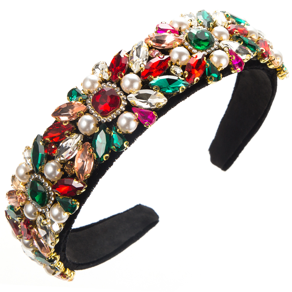 Women's Elegant Vintage Style Luxurious Colorful Cloth Inlay Rhinestones Glass Hair Band display picture 9