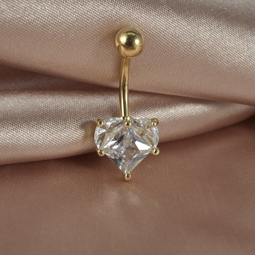 Streetwear Heart Shape Stainless Steel Copper Zircon Belly Ring In Bulk display picture 4