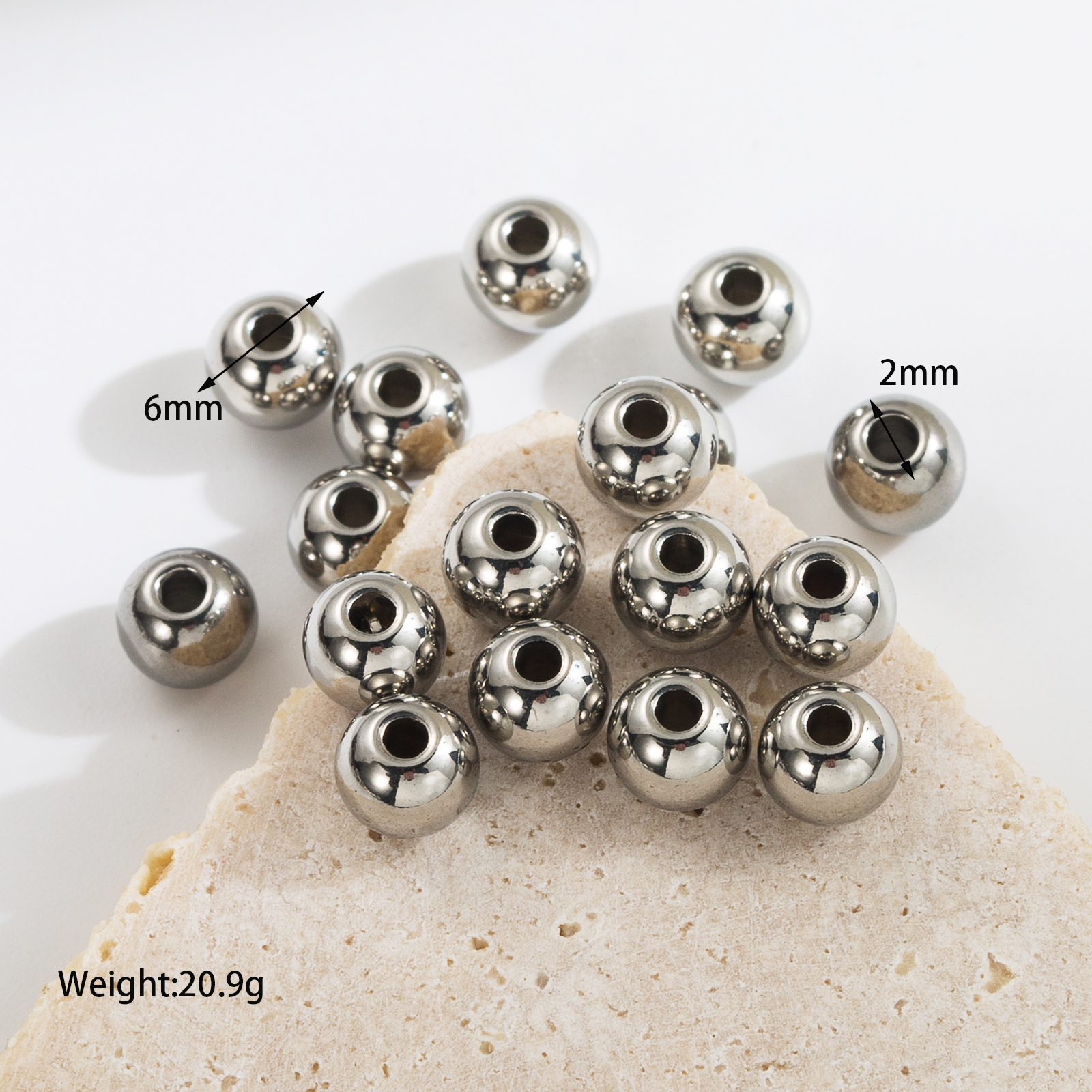 1 Set Diameter 3mm Diameter 8mm Hole 1~1.9mm Hole 2~2.9mm Stainless Steel Solid Color Polished Beads display picture 2