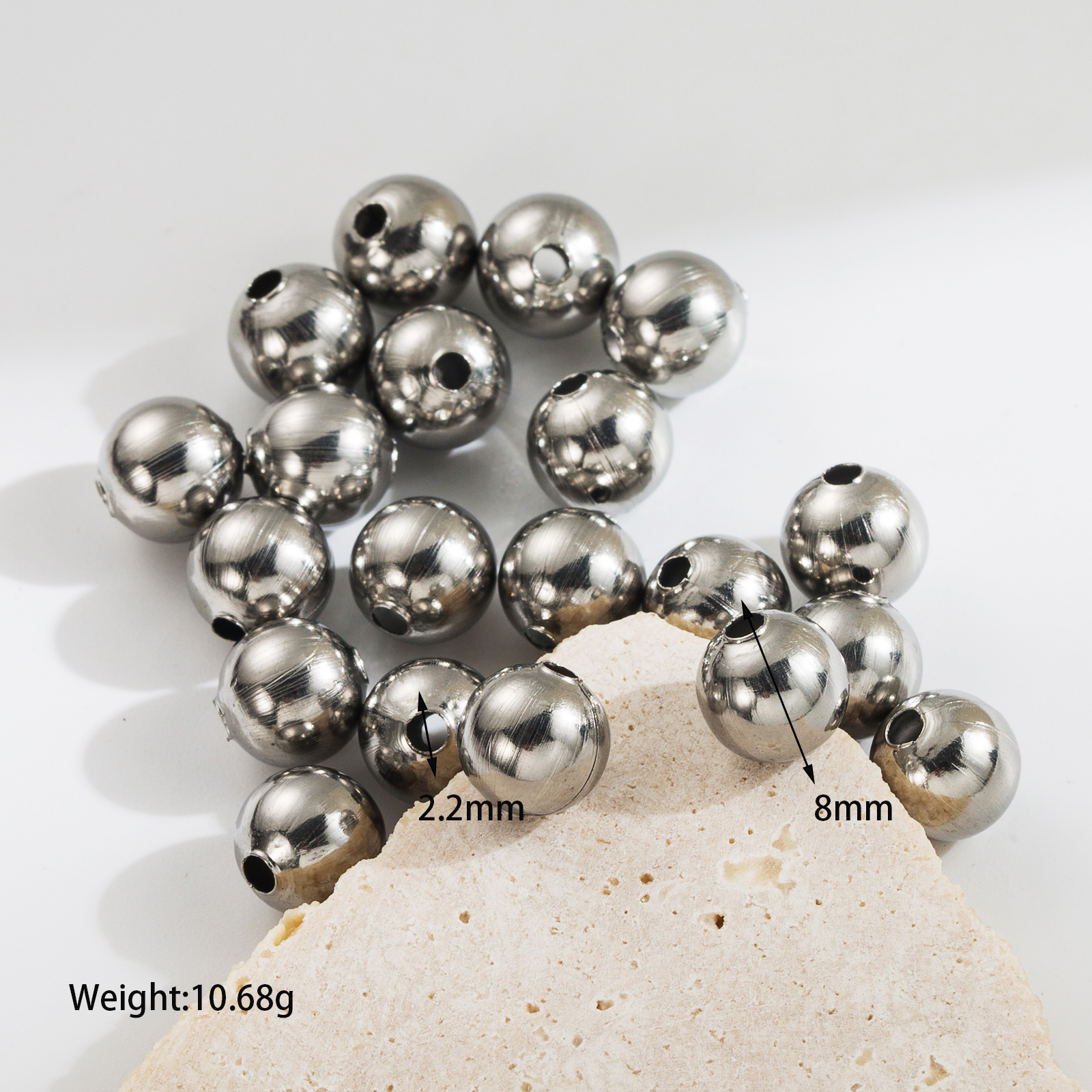 1 Satz Durchmesser 3mm Durchmesser 8mm Loch 1~1.9mm Loch 2~2.9mm Rostfreier Stahl Einfarbig Poliert Perlen display picture 3