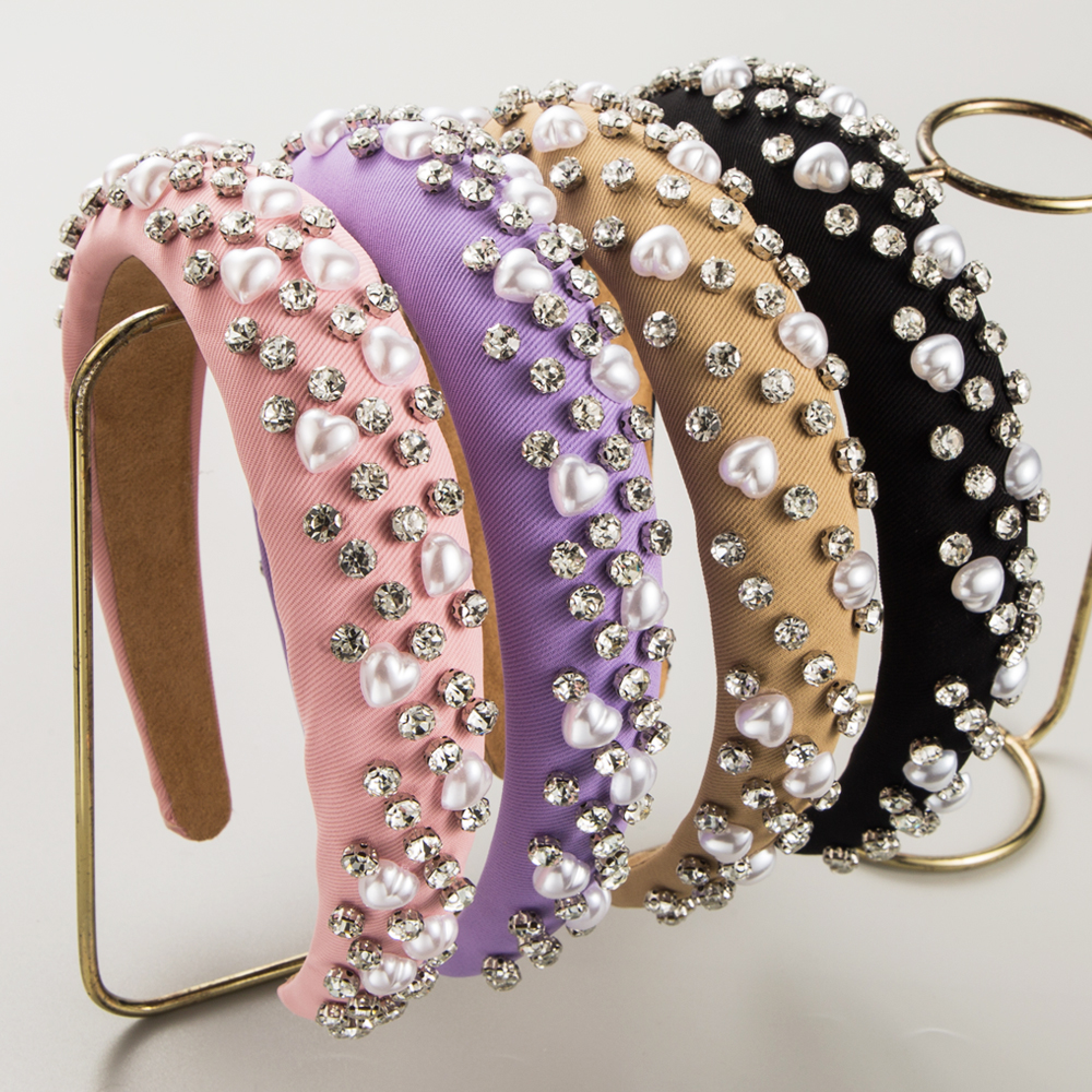 Women's Casual Elegant Classic Style Heart Shape Cloth Inlay Artificial Pearls Rhinestones Hair Band display picture 2