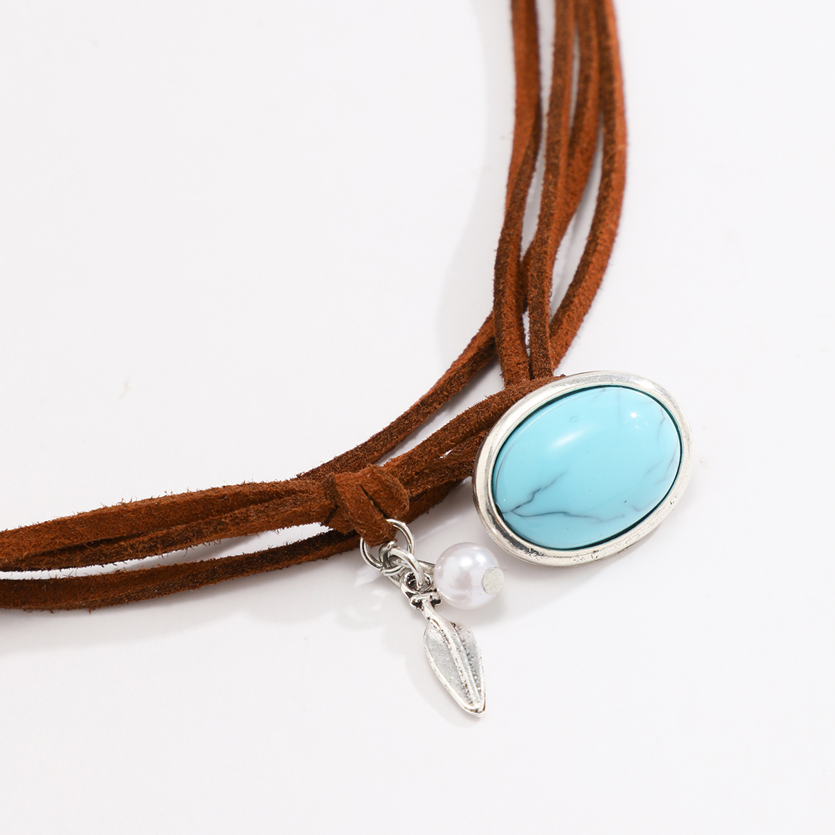 Rétro Style Ethnique Ovale Alliage Velours Coréen Perle Incruster Turquoise Femmes Collier display picture 4