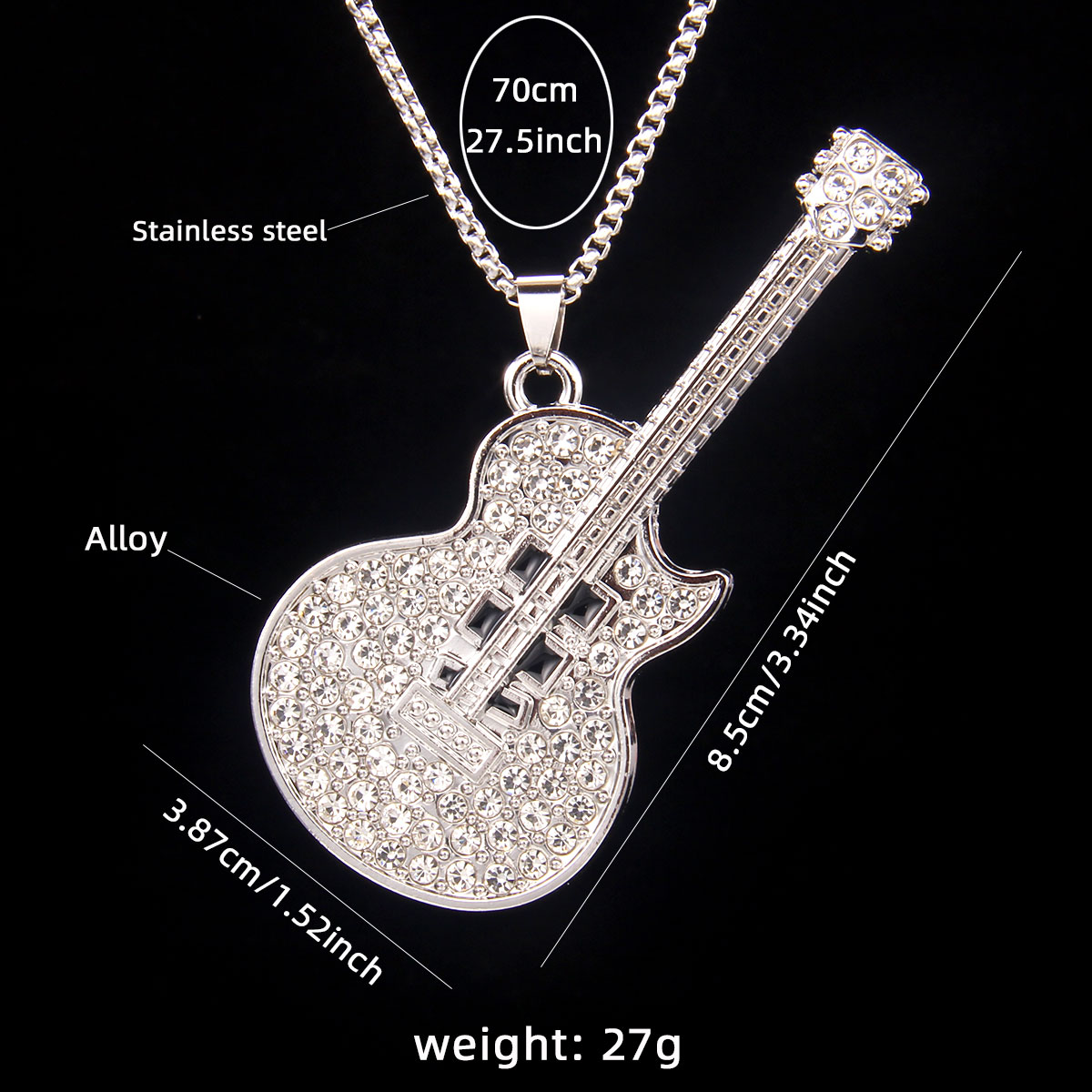 Hip-Hop Guitar 201 Stainless Steel Zinc Alloy Unisex Sweater Chain display picture 2