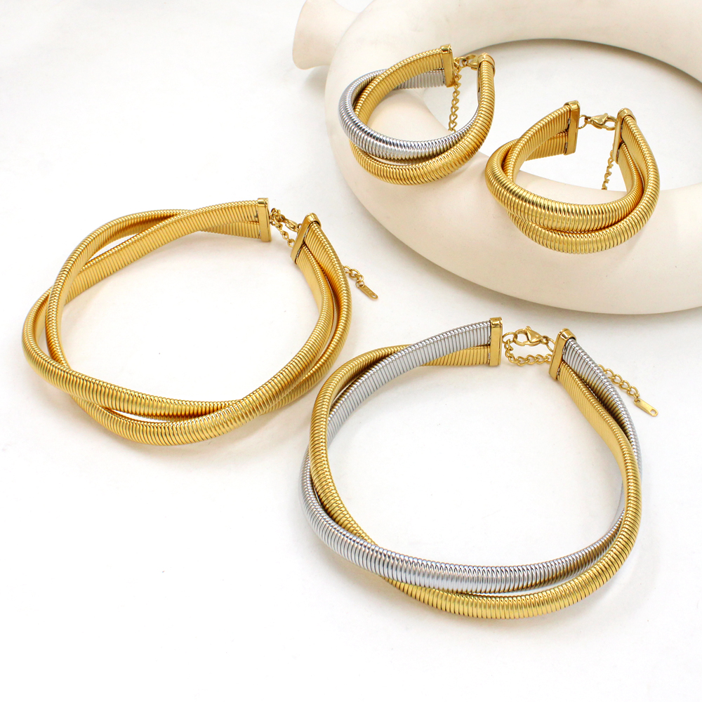 Retro Simple Style Geometric Stainless Steel 18k Gold Plated Bracelets Necklace Jewelry Set display picture 11