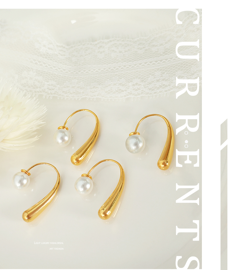 1 Pair Elegant Simple Style Commute Curve Plating Three-dimensional Inlay Titanium Steel Artificial Pearls 18k Gold Plated Ear Studs display picture 8