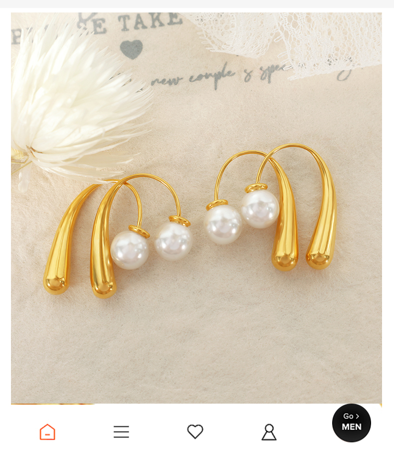 1 Pair Elegant Simple Style Commute Curve Plating Three-dimensional Inlay Titanium Steel Artificial Pearls 18k Gold Plated Ear Studs display picture 3