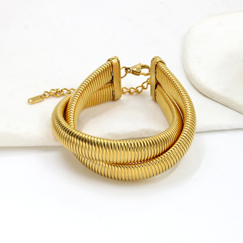 Retro Simple Style Geometric Stainless Steel 18k Gold Plated Bracelets Necklace Jewelry Set display picture 6