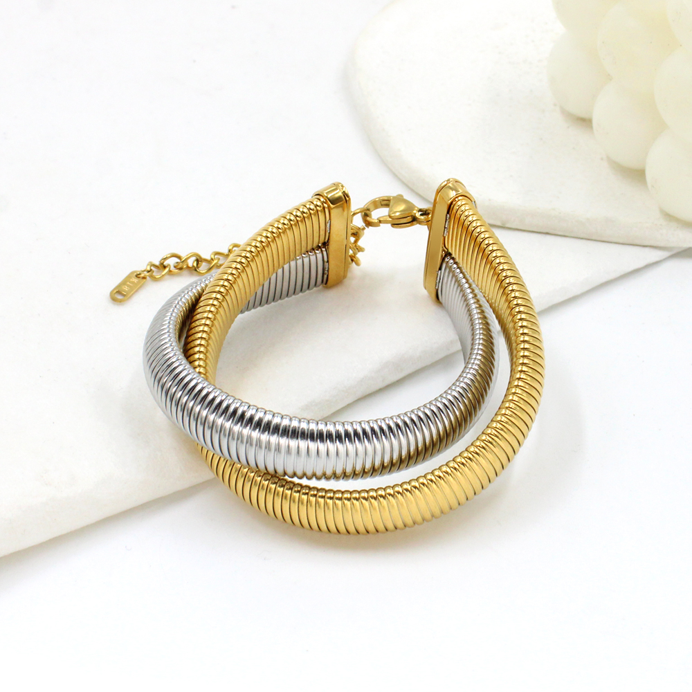 Retro Simple Style Geometric Stainless Steel 18k Gold Plated Bracelets Necklace Jewelry Set display picture 7