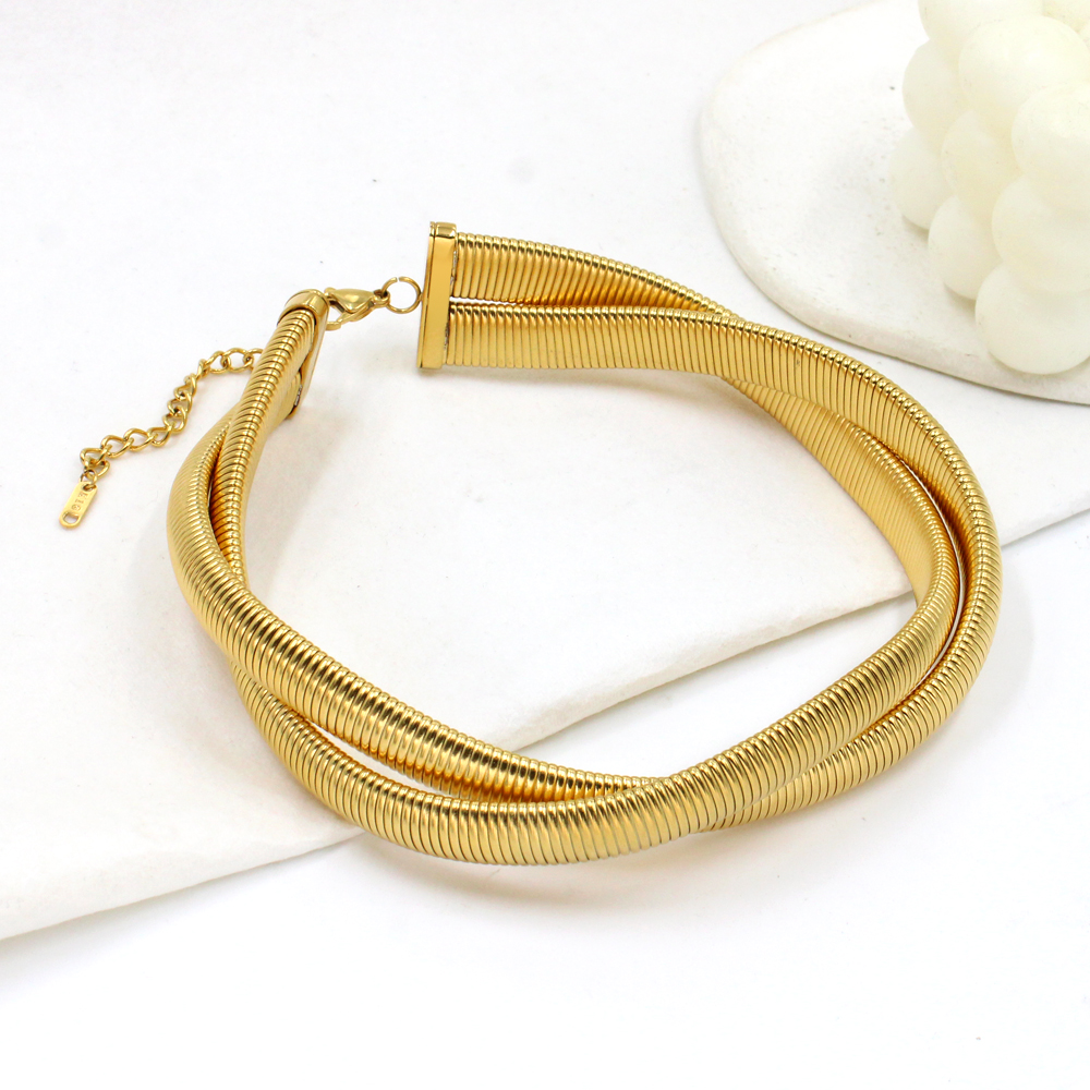 Retro Simple Style Geometric Stainless Steel 18k Gold Plated Bracelets Necklace Jewelry Set display picture 8