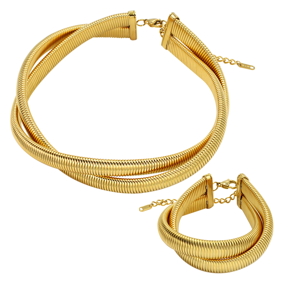 Retro Simple Style Geometric Stainless Steel 18k Gold Plated Bracelets Necklace Jewelry Set display picture 20