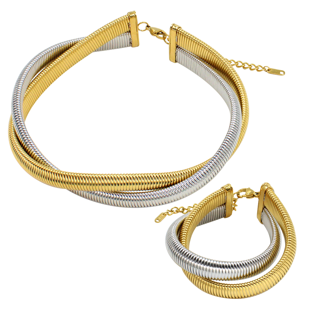 Retro Simple Style Geometric Stainless Steel 18k Gold Plated Bracelets Necklace Jewelry Set display picture 21