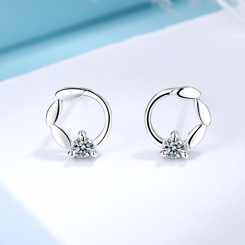 1 Pair Simple Style Classic Style Leaf Round Plating Inlay Sterling Silver Zircon 14k Gold Plated White Gold Plated Ear Studs display picture 3