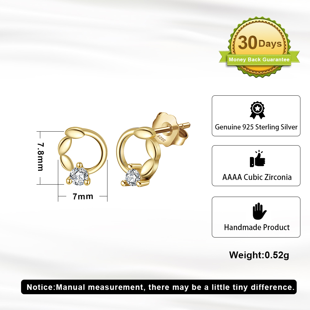 1 Pair Simple Style Classic Style Leaf Round Plating Inlay Sterling Silver Zircon 14k Gold Plated White Gold Plated Ear Studs display picture 7