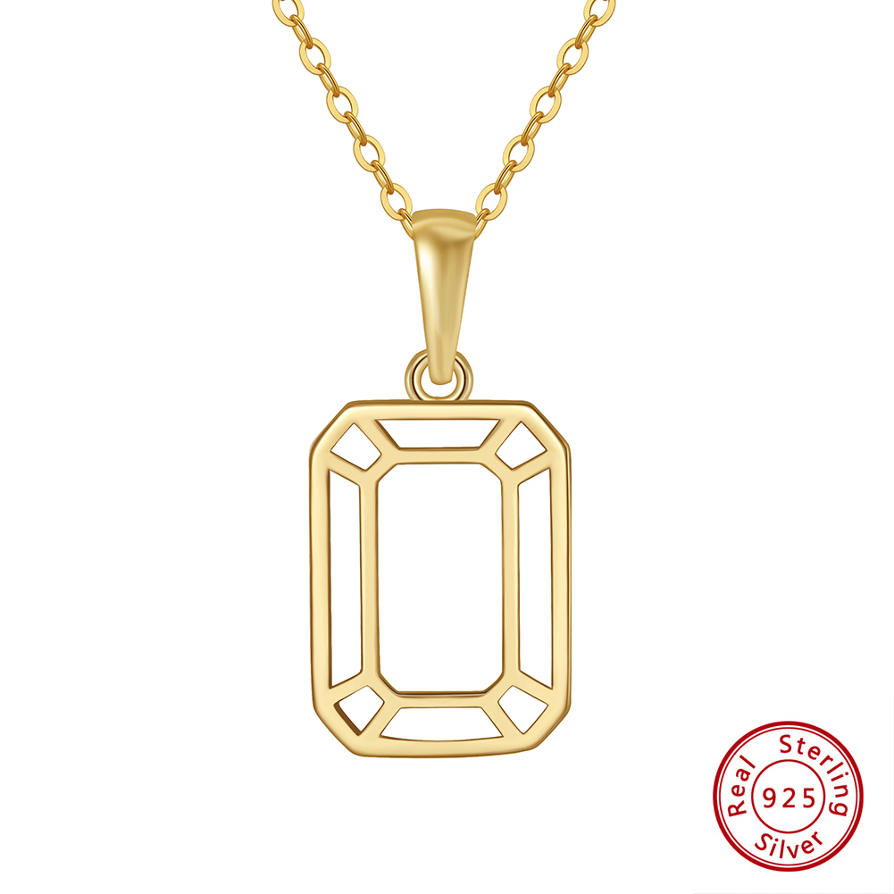 Casual Simple Style Rectangle Sterling Silver Plating Hollow Out 14k Gold Plated Silver Plated Pendant Necklace display picture 1