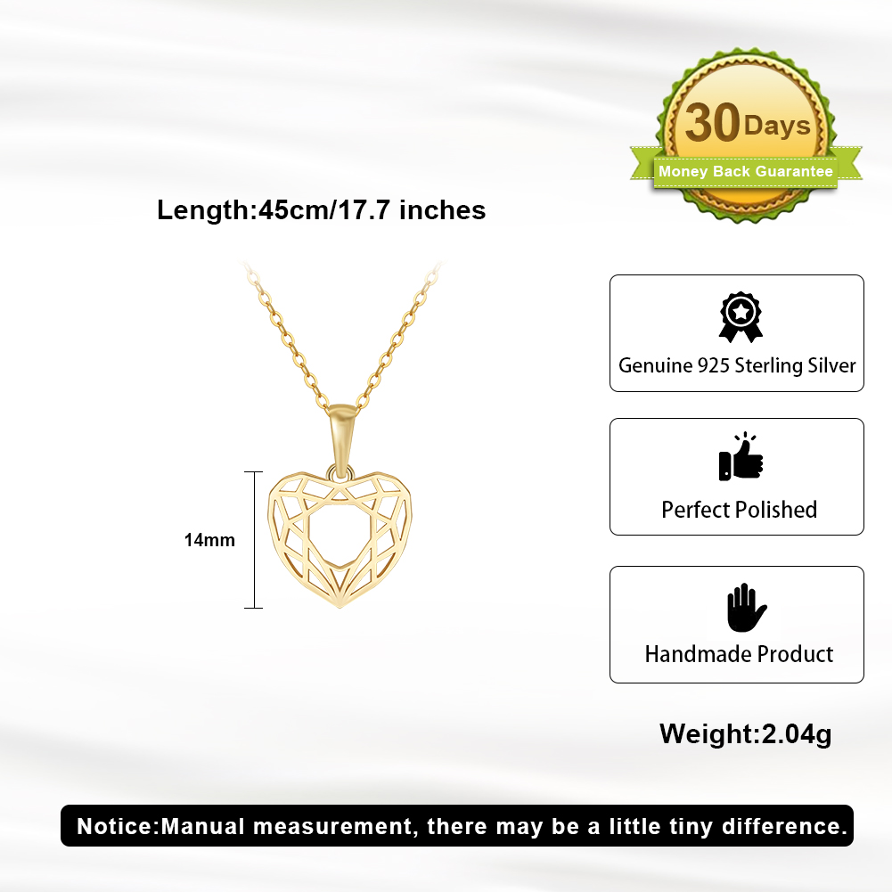Simple Style Geometric Heart Shape Sterling Silver Plating Hollow Out 14k Gold Plated Silver Plated Pendant Necklace display picture 6