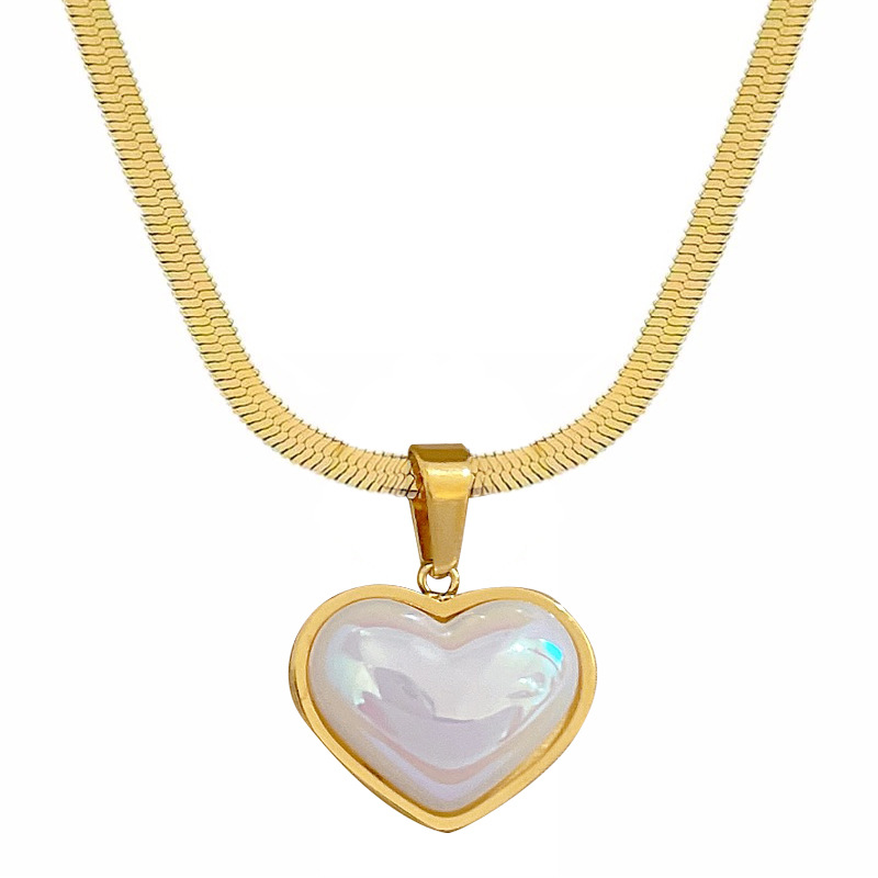 Simple Style Classic Style Heart Shape Titanium Steel Inlay Shell Pendant Necklace display picture 2