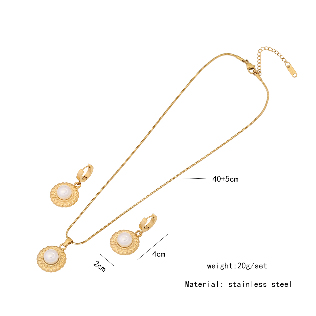 Stainless Steel 18K Gold Plated Lady Plating Inlay Round Pearl Earrings Necklace display picture 2