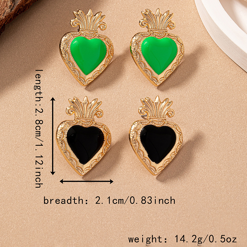 1 Pair Vintage Style Heart Shape Crown Enamel Plating Alloy 14k Gold Plated Ear Studs display picture 3