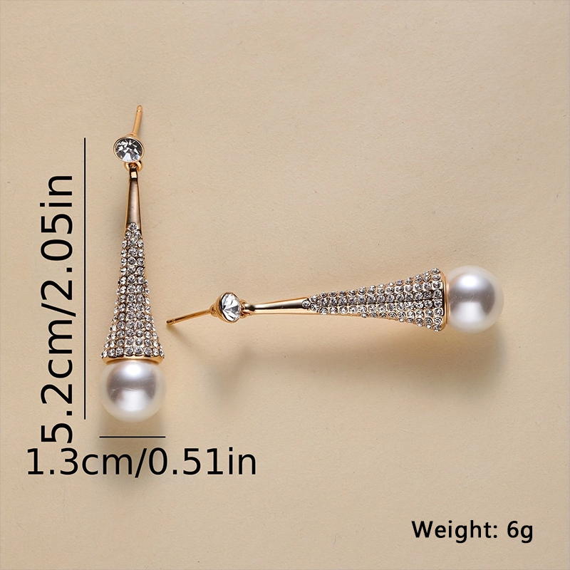 1 Pair Elegant Geometric Inlay Copper Pearl Zircon Gold Plated Drop Earrings display picture 4