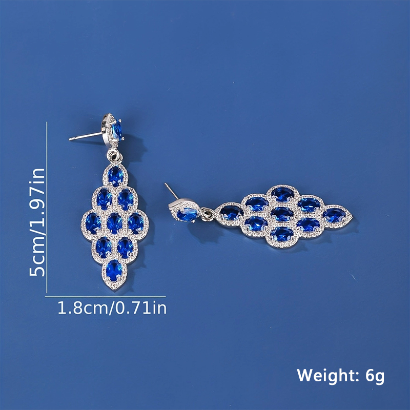 1 Pair Elegant Rhombus Mesh Inlay Copper Zircon White Gold Plated Drop Earrings display picture 2