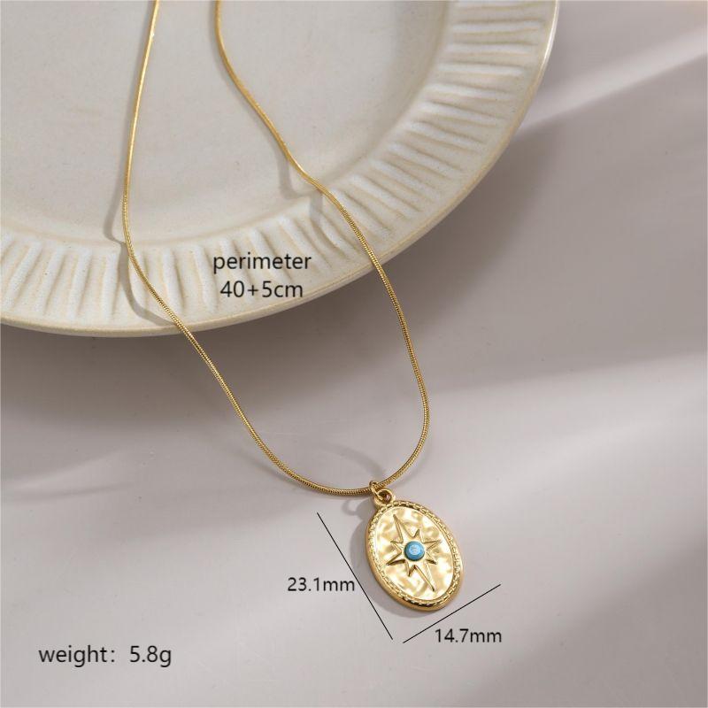 Stainless Steel 18K Gold Plated Retro Plating Inlay Devil's Eye Star Oval Natural Stone Pendant Necklace display picture 2