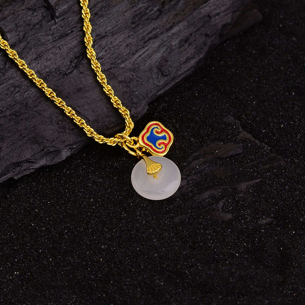 Chinoiserie Retro Round Copper Pendant Necklace display picture 1