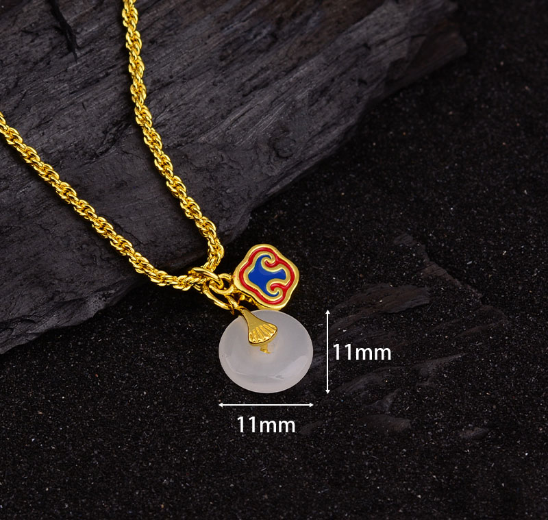 Chinoiserie Retro Round Copper Pendant Necklace display picture 4
