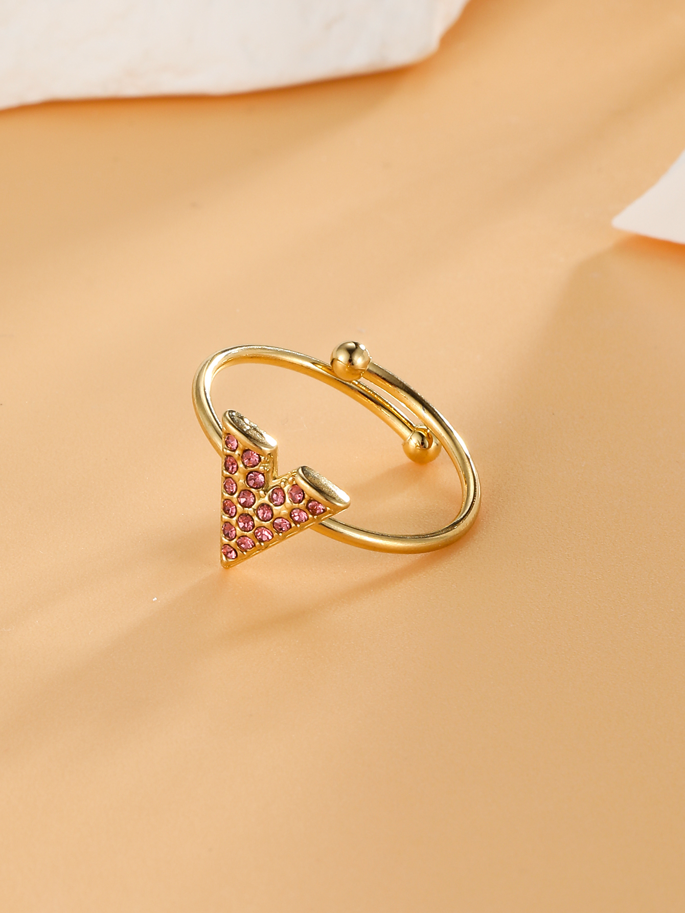 304 Stainless Steel 18K Gold Plated Simple Style Plating Inlay V Shape Zircon Open Rings display picture 1