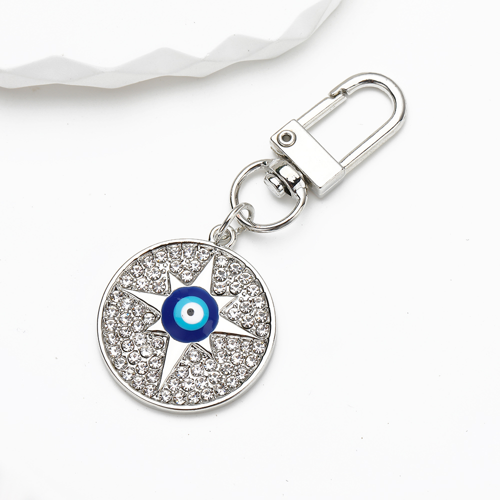 Vintage Style Simple Style Classic Style Round Devil's Eye Palm Alloy Inlay Rhinestones Bag Pendant Keychain display picture 5