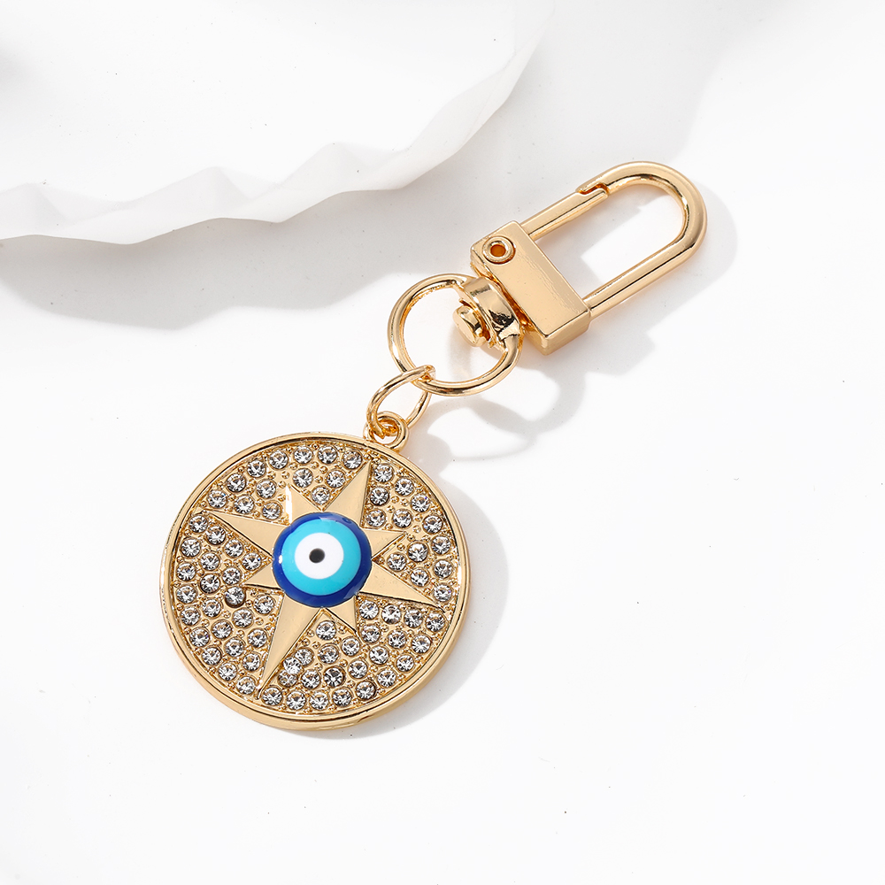 Vintage Style Simple Style Classic Style Round Devil's Eye Palm Alloy Inlay Rhinestones Bag Pendant Keychain display picture 6