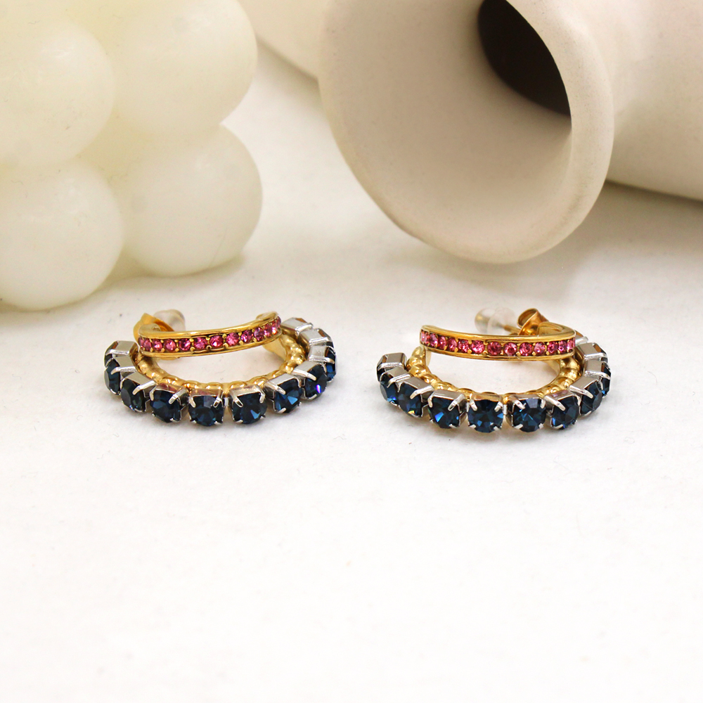 1 Pair IG Style Shiny C Shape Plating Inlay 304 Stainless Steel Pearl Zircon 18K Gold Plated Ear Studs display picture 13