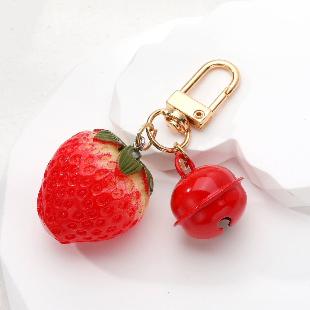 Casual Cute Simple Style Strawberry Bell Alloy Resin Bag Pendant Keychain display picture 4
