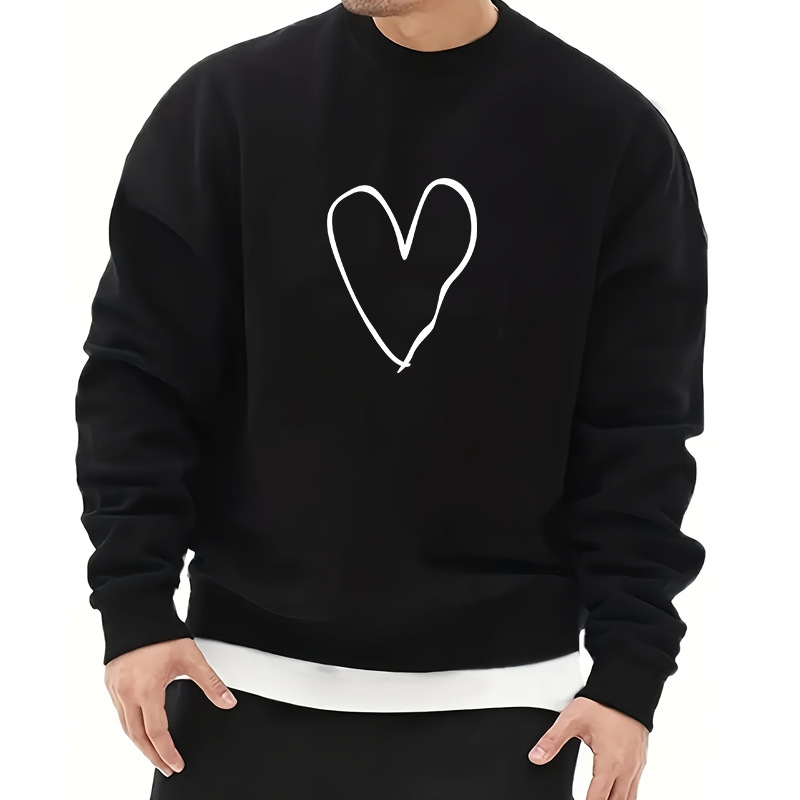 Men's Letter Heart Shape Simple Style Long Sleeve Loose Round Neck display picture 1