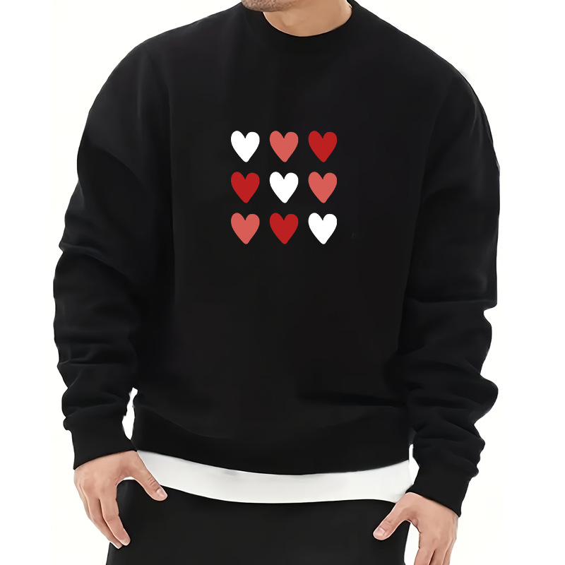 Men's Letter Heart Shape Simple Style Long Sleeve Loose Round Neck display picture 3